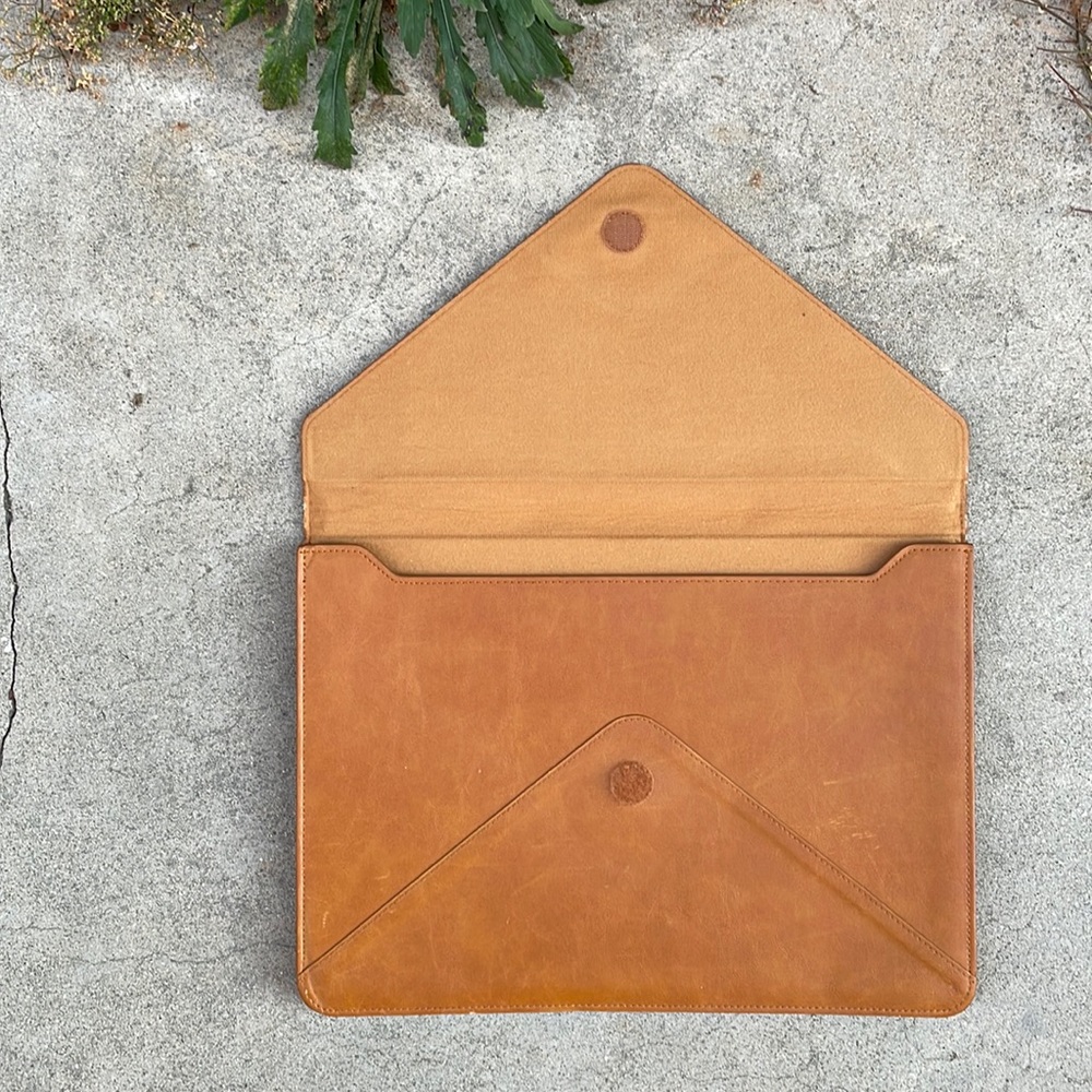 Tan. Faux Leather Rectangular Envelope Case - Picture 2 of 6